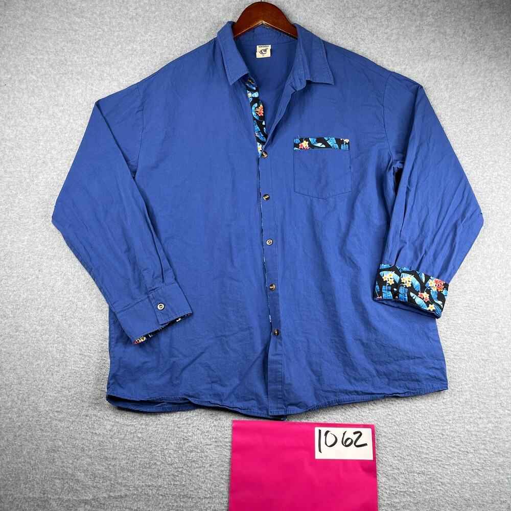 Hardaddy Shirt XL Royal Blue Floral Flip Cuff Button Up Long Sleeve Mens